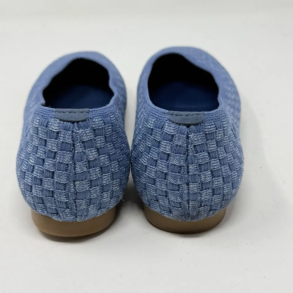 Vivaia Margot Walker Flats Shoes Womens 8.5 EU 39.5 Blue Woven V-Cut Square Toe